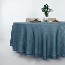 108 Inch Blue Linen Wrinkle Free Table Cover With Slubby Texture 