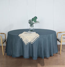 Slubby Textured Round Linen Tablecloth In Blue 108 Inch Wrinkle Resistant