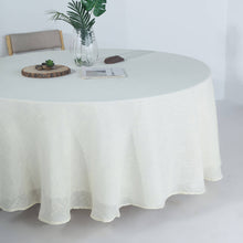 White Round Tablecloth With 108 Inch Diameter And Slubby Texture