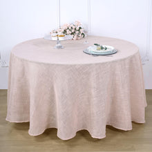 120 Inch Round Tablecloth Linen Blush Rose Gold Slubby Texture Wrinkle Resistant