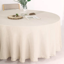 120 Inch Round Beige Linen Tablecloth Slubby Textured Wrinkle Resistant