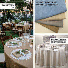 Taupe 120 Inch Round Linen Tablecloth Featuring Slubby Texture