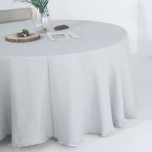 120 Inch Silver Wrinkle Free Table Cover Slubby Textured Round Sized Linen 