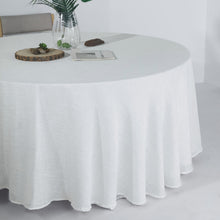 120 Inch Round White Linen Tablecloth Slubby Textured Wrinkle Resistant