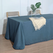 Slubby Textured Blue Rectangular Linen Tablecloth 90 Inch x 132 Inch Wrinkle Resistant