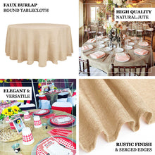 Natural 108 Inch Round Boho Chic Jute Faux Burlap Tablecloth 