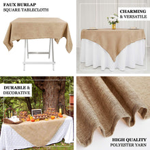 Natural 90 Inch Square Boho Chic Jute Faux Burlap Table Overlay 