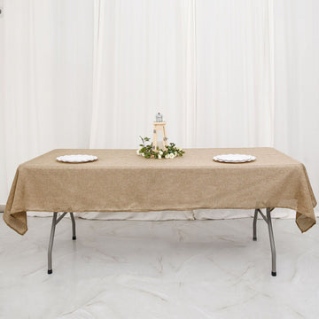 Natural Jute Seamless Faux Burlap Rectangular Tablecloth in Boho Chic Decor