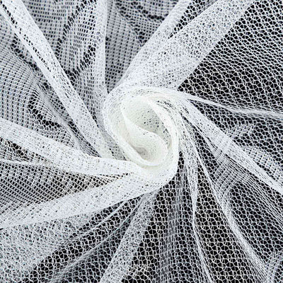 White lace fabric with intricate mesh pattern.