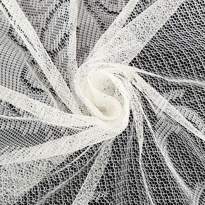 White mesh fabric with intricate netting details.