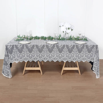 White Premium Lace Seamless Rectangle Tablecloth: Add Elegance to Your Event