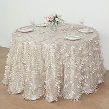 Beige Taffeta Round Tablecloth With 3D Leaf Petals