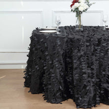 120 Inch Size Black Tablecloth With Round Shape And Leaf Petal Pattern
