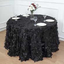 120 Inch Black Round Tablecloth Made Of Taffeta With Leaf Petal Design