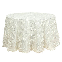 Leaf Petal Designed Ivory Taffeta Round Tablecloth 120 Inches