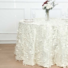 Round Tablecloth 120 Inches Ivory Taffeta Leaf Petal Design