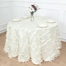 120 Inch Round Tablecloth Ivory Taffeta Leaf Petal Design