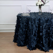 Taffeta Fabric Round Navy Blue Tablecloth with 3D Leaf Petals -120 Inch