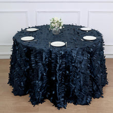 3D Leaf Petal Taffeta Fabric Navy Blue Round Tablecloth -120 Inch