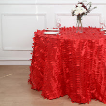 Red Taffeta Round Tablecloth With 3D Leaf Petals - 120 Inch
