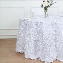 3D Leaf Petal Taffeta Fabric Round White Tablecloth 120 Inch