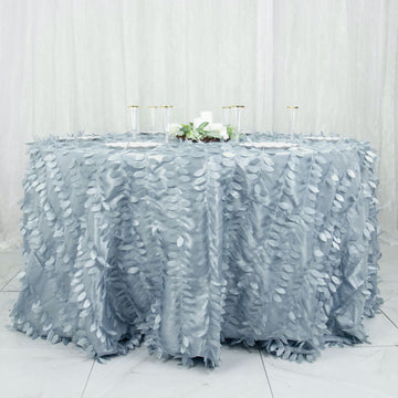 Elegant Dusty Blue 3D Leaf Petal Taffeta Fabric Seamless Round Tablecloth 132