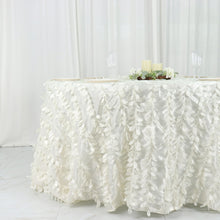 Round Shaped Ivory Colored Leaf Petal Taffeta Tablecloth 132 Inch
