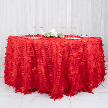 Stunning Red 3D Leaf Petal Taffeta Fabric Tablecloth for Natural Elegance