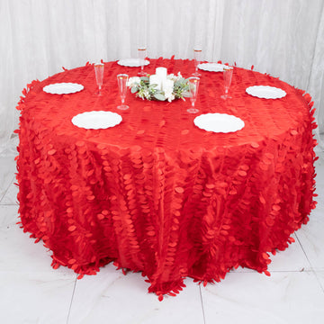 Add a Pop of Red to Your Tablescapes with our 3D Leaf Petal Taffeta Fabric Tablecloth