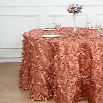 Elegant rose gold tablecloth with leaf design, perfect for special occasions.