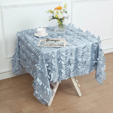 The Perfect Addition to Your Dusty Blue Decor - Dusty Blue 3D Leaf Petal Taffeta Fabric Seamless Square Tablecloth 54"