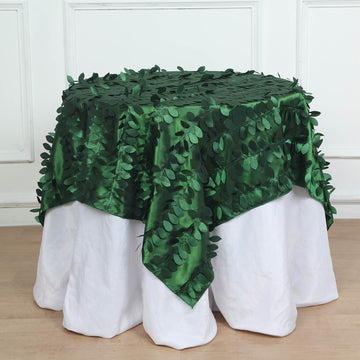Green 3D Leaf Petal Taffeta Fabric Seamless Square Table Overlay 54