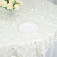 Ivory Taffeta Square Table Overlay With 3D Leaf Petals 54 Inch