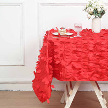 Red Taffeta Square Tablecloth With 3D Leaf Petals 54 Inch