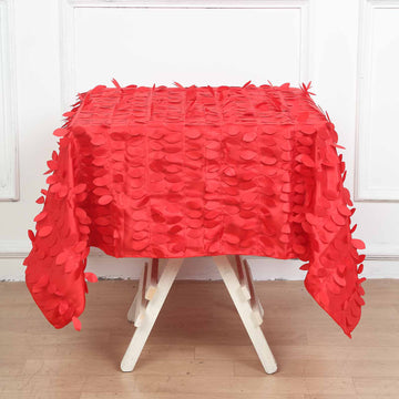 Add a Pop of Elegance with the Red 3D Leaf Petal Taffeta Fabric Seamless Square Tablecloth 54"
