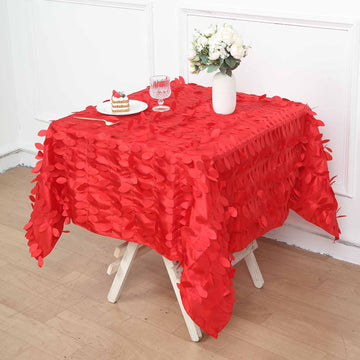 The Perfect Gift for Nature Enthusiasts: Red 3D Leaf Petal Taffeta Fabric Seamless Square Tablecloth 54"