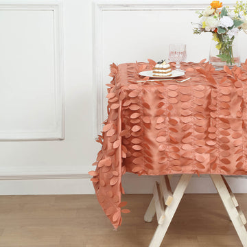 Terracotta (Rust) 3D Leaf Petal Taffeta Fabric Seamless Square Tablecloth 54"