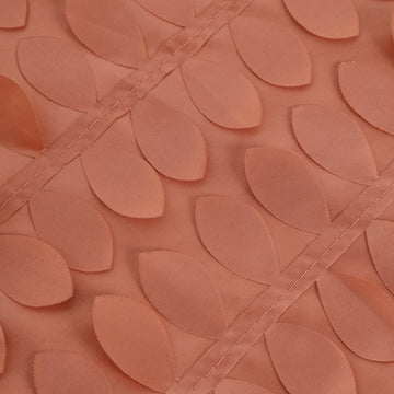 Create Enchanting Tablescapes with Terracotta (Rust) 3D Leaf Petal Taffeta Fabric Seamless Square Table Overlay