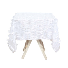 54 Inch White Square Tablecloth In Taffeta And 3D Leaf Petal Design