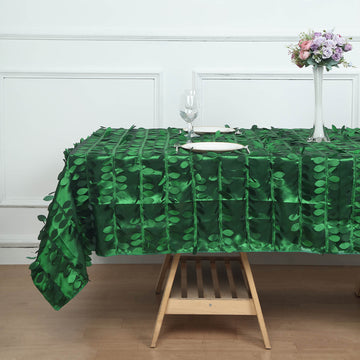Create Unforgettable Tablescapes with the Green Leaf Petal Taffeta Seamless Rectangle Tablecloth