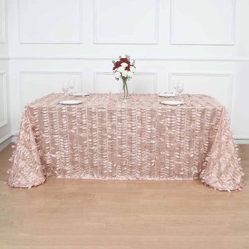 Dusty Rose 3D Leaf Petal Taffeta Fabric Seamless Rectangle Tablecloth 90"x132"