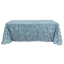 Rectangle Dusty Blue Tablecloth with 3D Leaf Petal Taffeta Fabric 90 Inches x 132 Inches