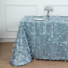 90 Inches x 132 Inch Dusty Blue Rectangle Tablecloth with 3D Leaf Petal Taffeta Fabric