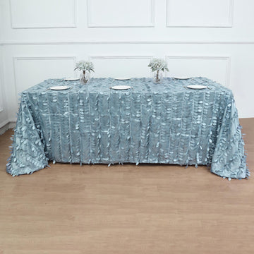 Elegant Dusty Blue 3D Leaf Petal Taffeta Fabric Seamless Rectangle Tablecloth 90"x132"