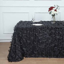 90 Inch x 132 Inch - Rectangle Taffeta Tablecloth Black Leaf Petal Design