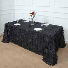 90 Inch x 132 Inch - Taffeta Black Rectangle Tablecloth 3D Leaf Petal Design  