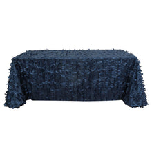 Navy Blue Taffeta Fabric Rectangle 3D Leaf Petal Design Tablecloth - 90 Inch X 132 Inch