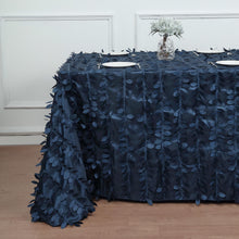 90 Inch X 132 Inch - Rectangle Navy Blue 3D Leaf Design Taffeta Fabric Tablecloth
