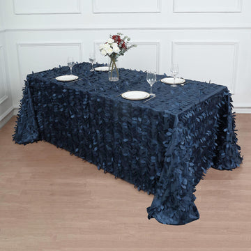 Gift the Beauty of Nature with a Navy Blue 3D Leaf Petal Taffeta Fabric Tablecloth