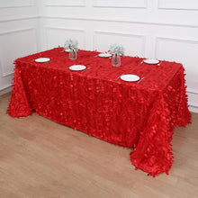 Red Taffeta Fabric 3D Leaf Petal Design Tablecloth - 90 Inch X 132 Inch